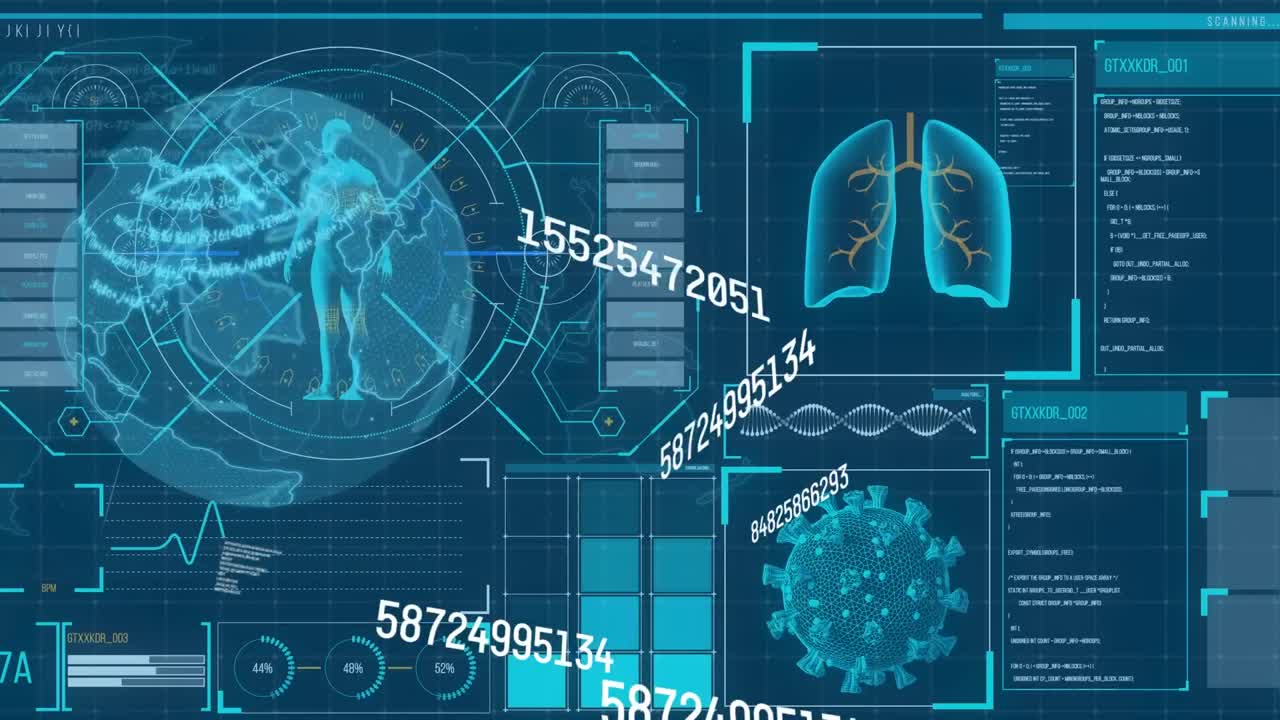 Animation of data processing on blue background