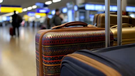 airport scene with colorful suitcase