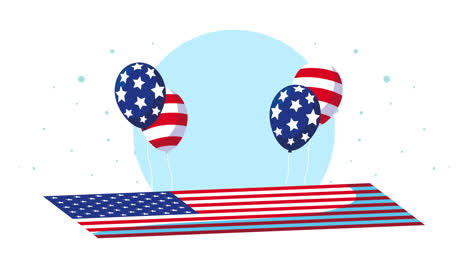 united states of america flag and balloons helium animation