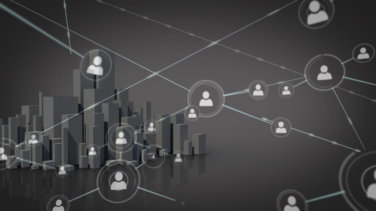 Animation of network of connections over cityscape
