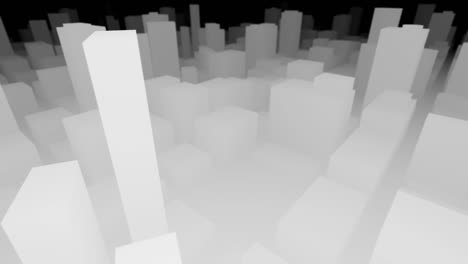 3d city map black and white flying looking forwards