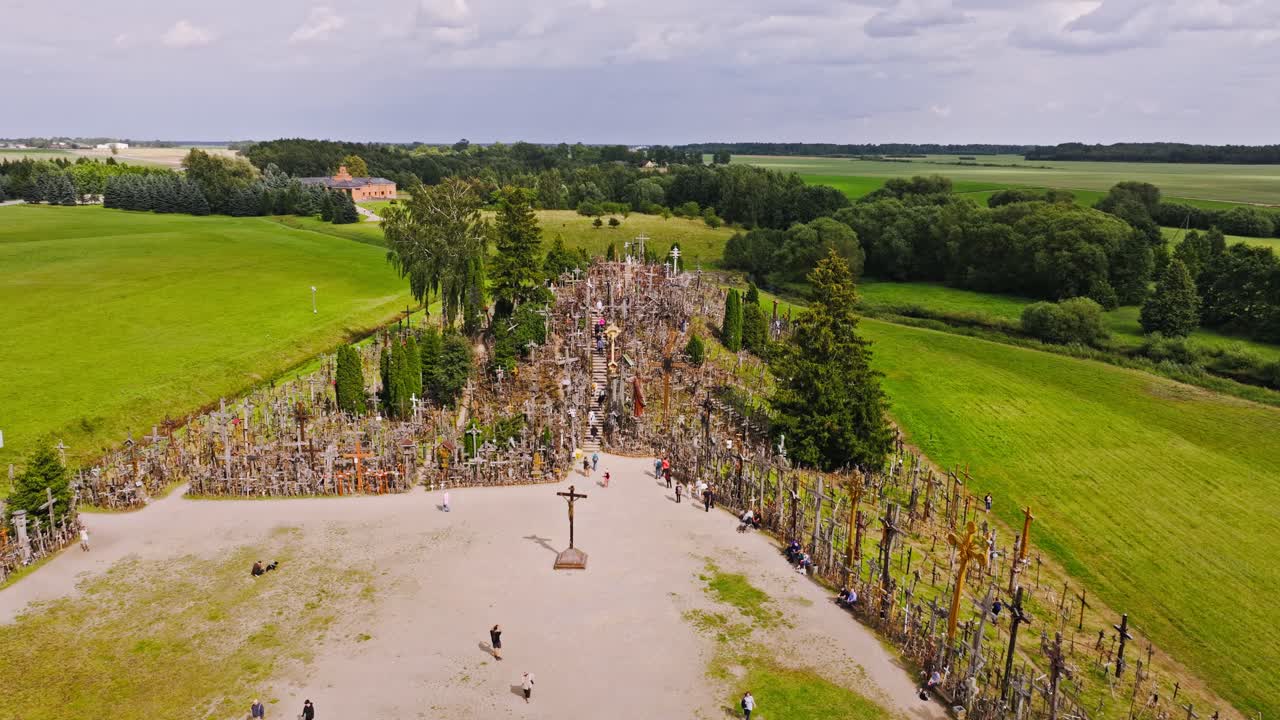 Drone captures Hill of Crosses in Lithuania symbolizing faith and resilience