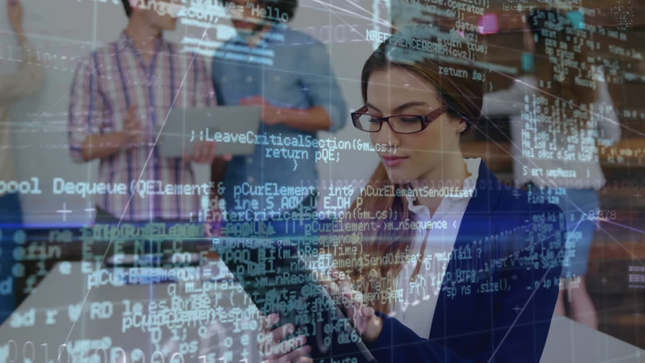 animación de conexiones, procesamiento de datos sobre personas de negocios que utilizan dispositivos electrónicos