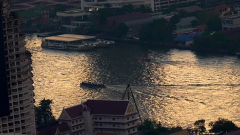 Bangkok-River-Chao-Phraya-Al-Atardecer-Tailandia-Vista-Desde-La-Torre-Mahanakhon