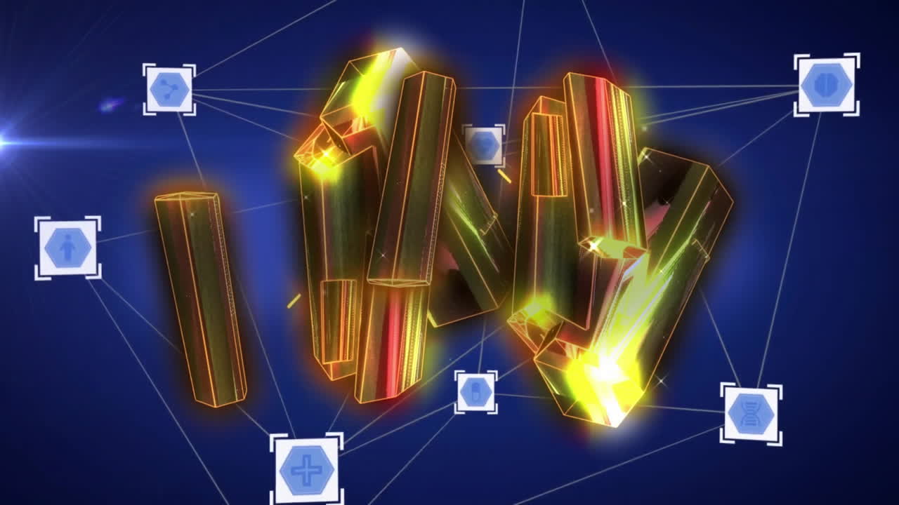 геометрические формы и сетевые соединения анимация на синем фоне