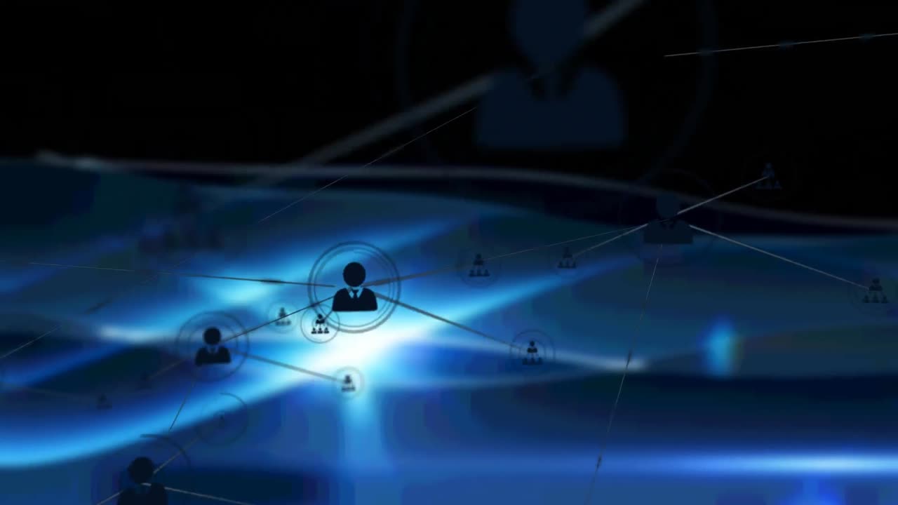 블루 라이트 트레일 위의 아이콘으로 연결 네트워크의 애니메이션