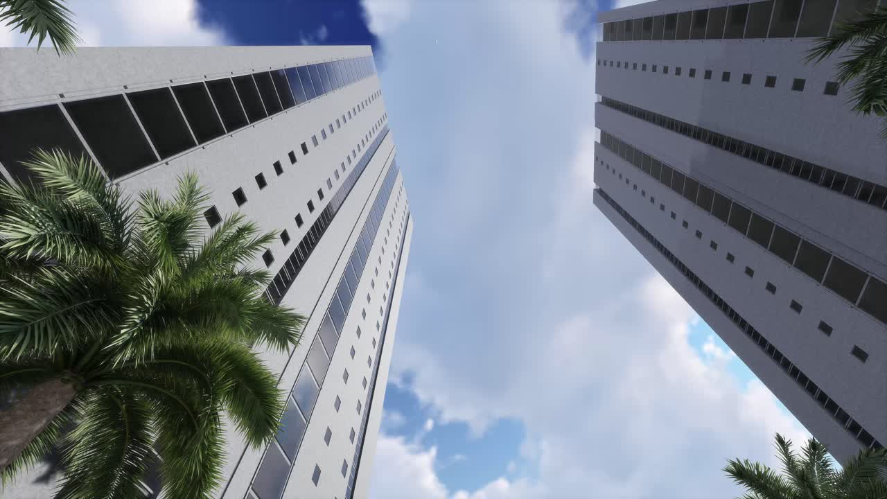 Tall Buildings with Palm Trees