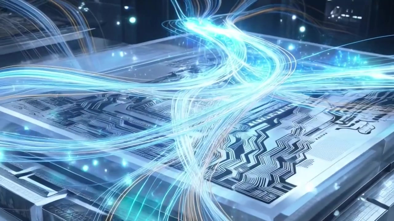 Digital Data Flow Over Computer Processor Chip