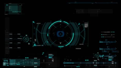 interfaz de visualización de la cabeza del círculo hud elemento puntero objetivo para el concepto de tecnología cibernética futurista con procesado oscuro y de grano