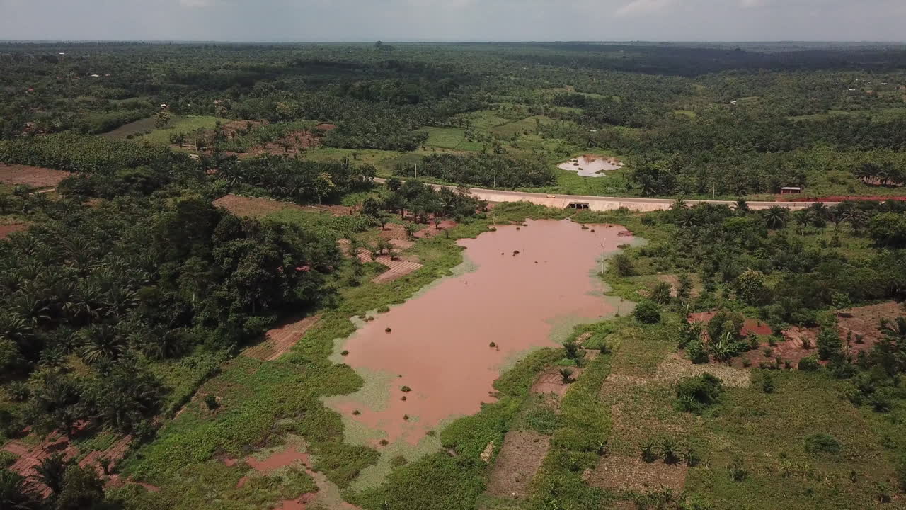 Flyvende over kunstvandede marker i landdistrikterne og jungle i Benin