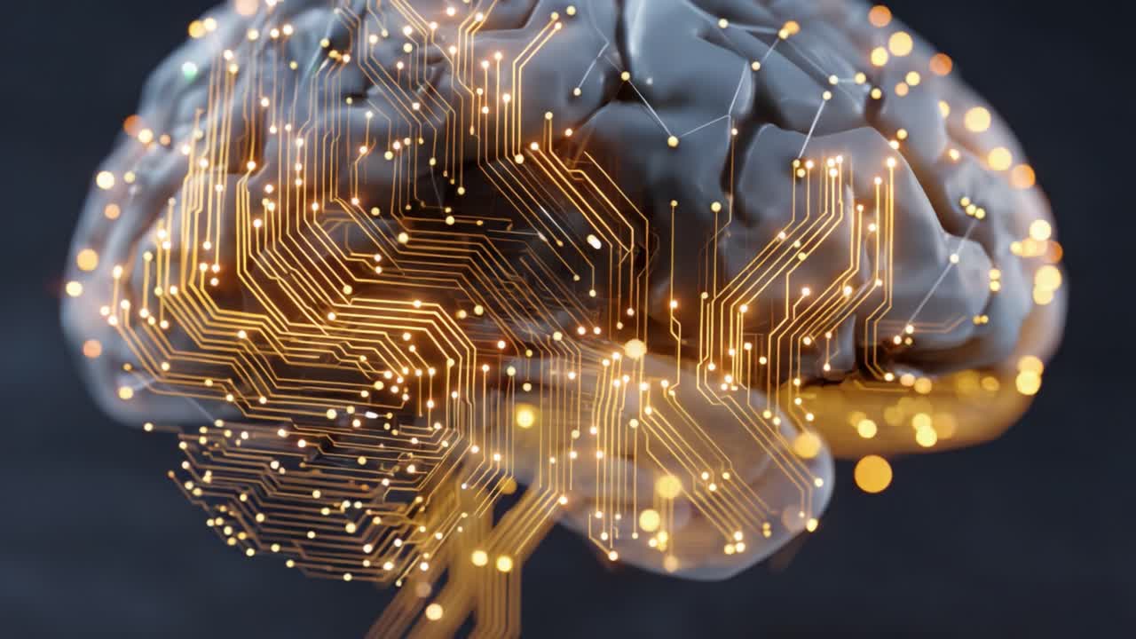 Exploring the Intersection of Human Intelligence and Technology: A Stunning Visualization of an Abstract Brain with Circuit Patterns Symbolizing Neural Connections