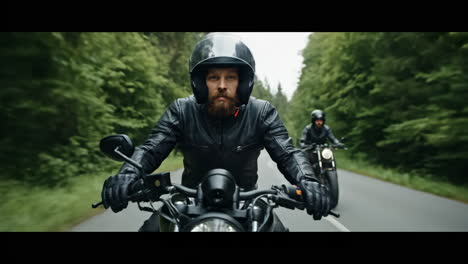 motorcycle riders on a scenic forest road