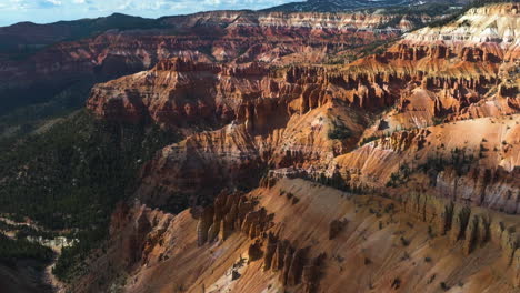 drone tilting over odd shaped pillars of rock, formed due erosion in bryce, usa