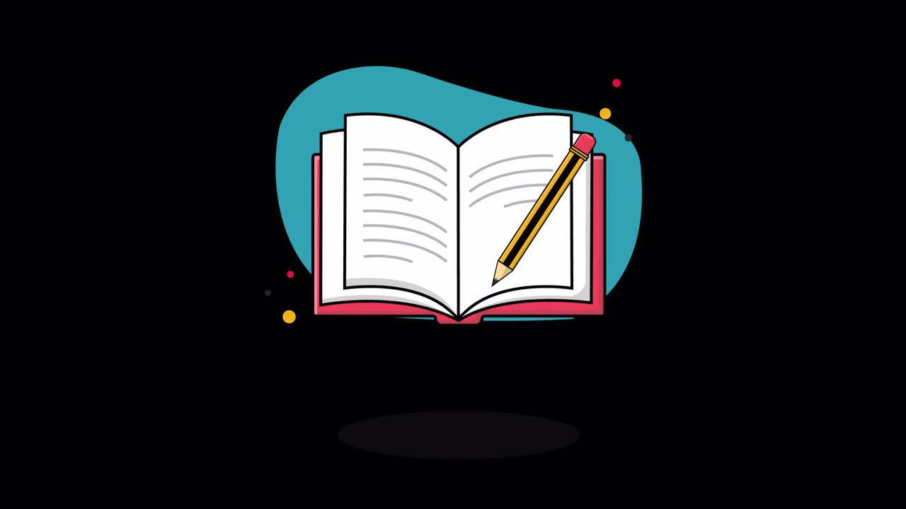 Animated Open Book with Pencil Writing and Turning Pages