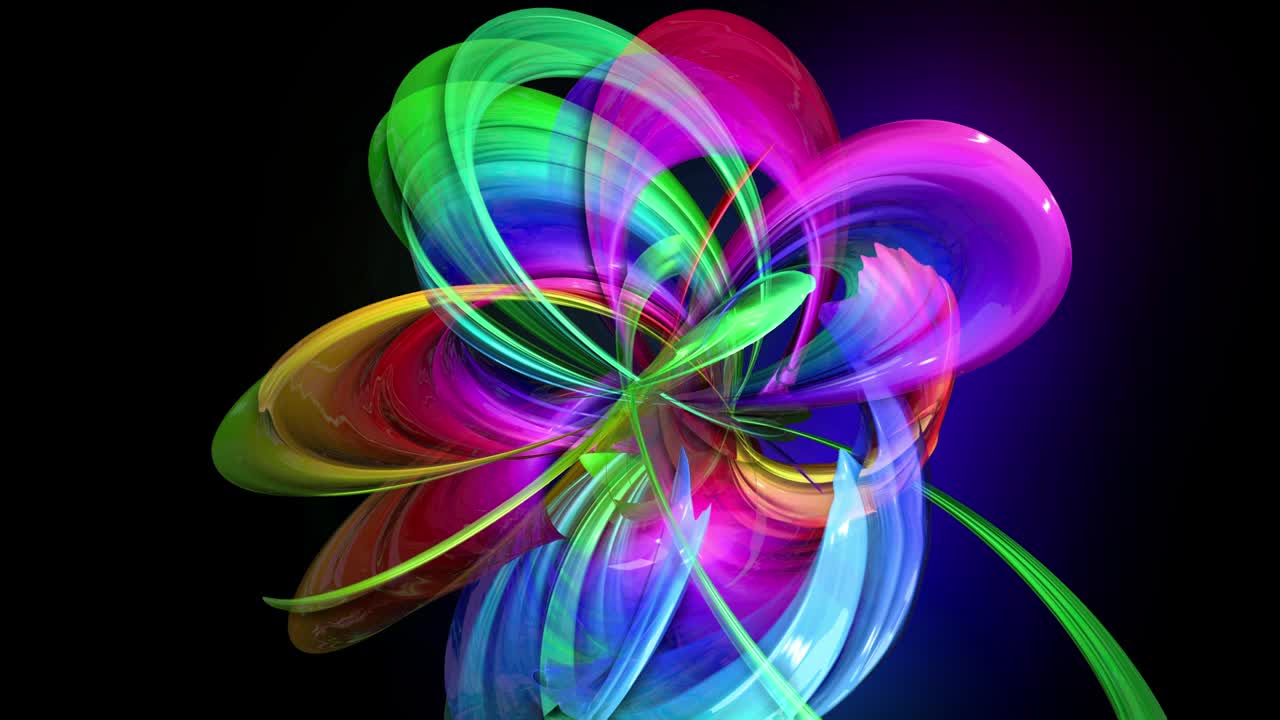 líneas de colores transparentes con un brillo de neón en un fondo negro. gráficos de movimiento fondo en bucle 3d con cintas de arco iris de colores multicolores. hermoso fondo sin costuras en el estilo de diseño de movimiento 44