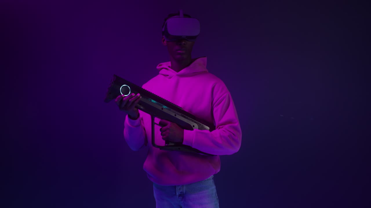 A person playing a virtual reality game