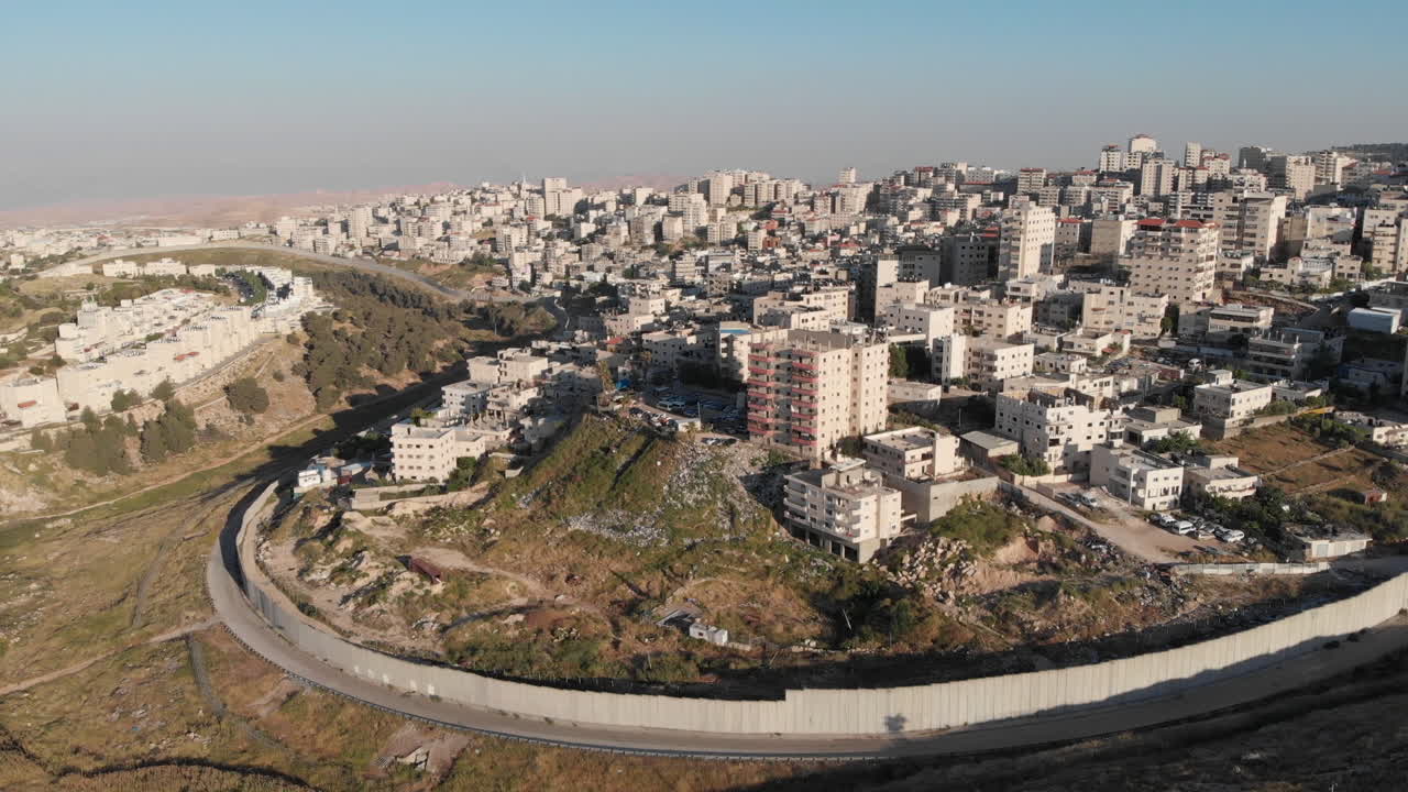 Israel security wall in Jerusalem aerial view