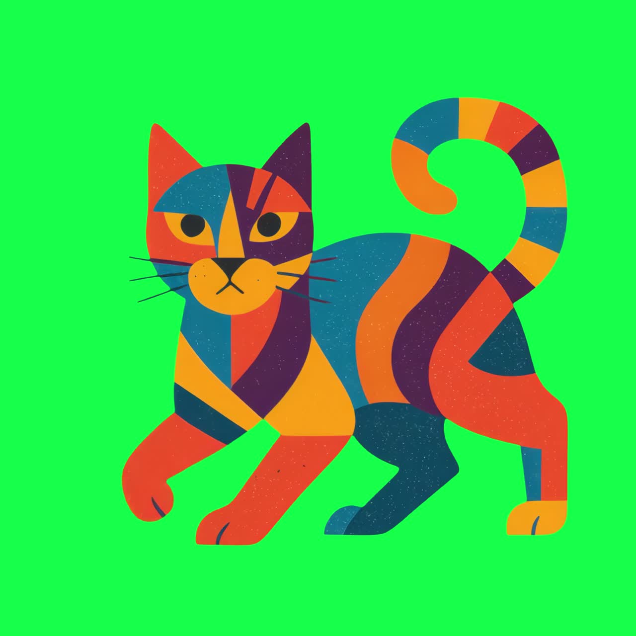 Colorful abstract geometric cat animation, transparent 4K video, green screen