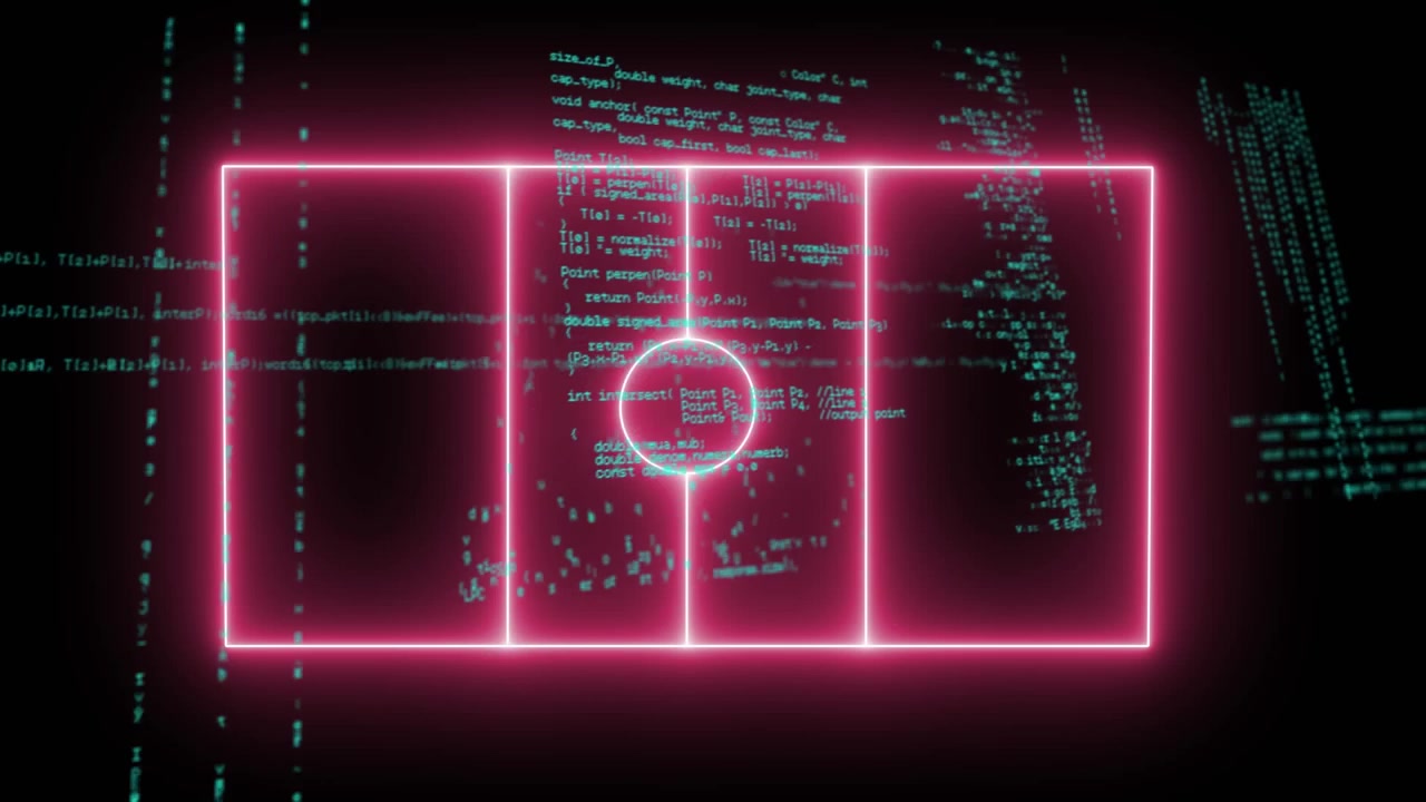 Animation of data processing over neon sports field