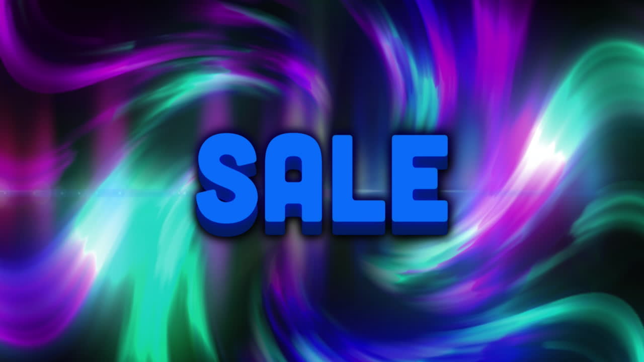 검은색 배경에 반이는 빛의 흔적 위에 판매 텍스트의 애니메이션