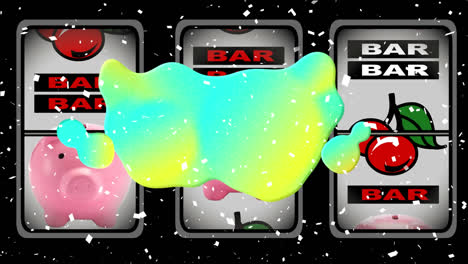 animation of blue and yellow blob over moving symbols on fruit machine