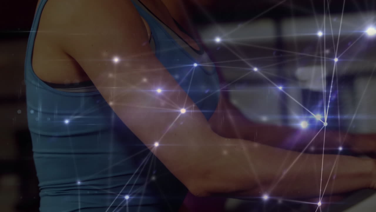 animación de la red de conexiones con el atleta en una cinta de correr