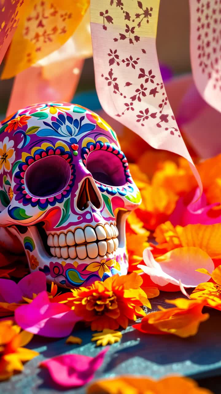 decoraciones del día de los muertos con cráneo de azúcar