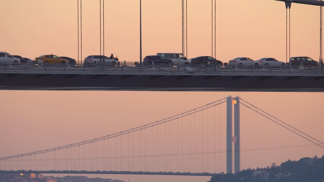 Stunning Sunset View of Two Bridges in Istanbul, Turkey
