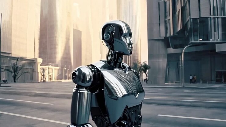Il robot in un paesaggio urbano