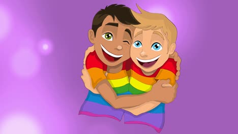 animation of cartoon gay couple on purple background