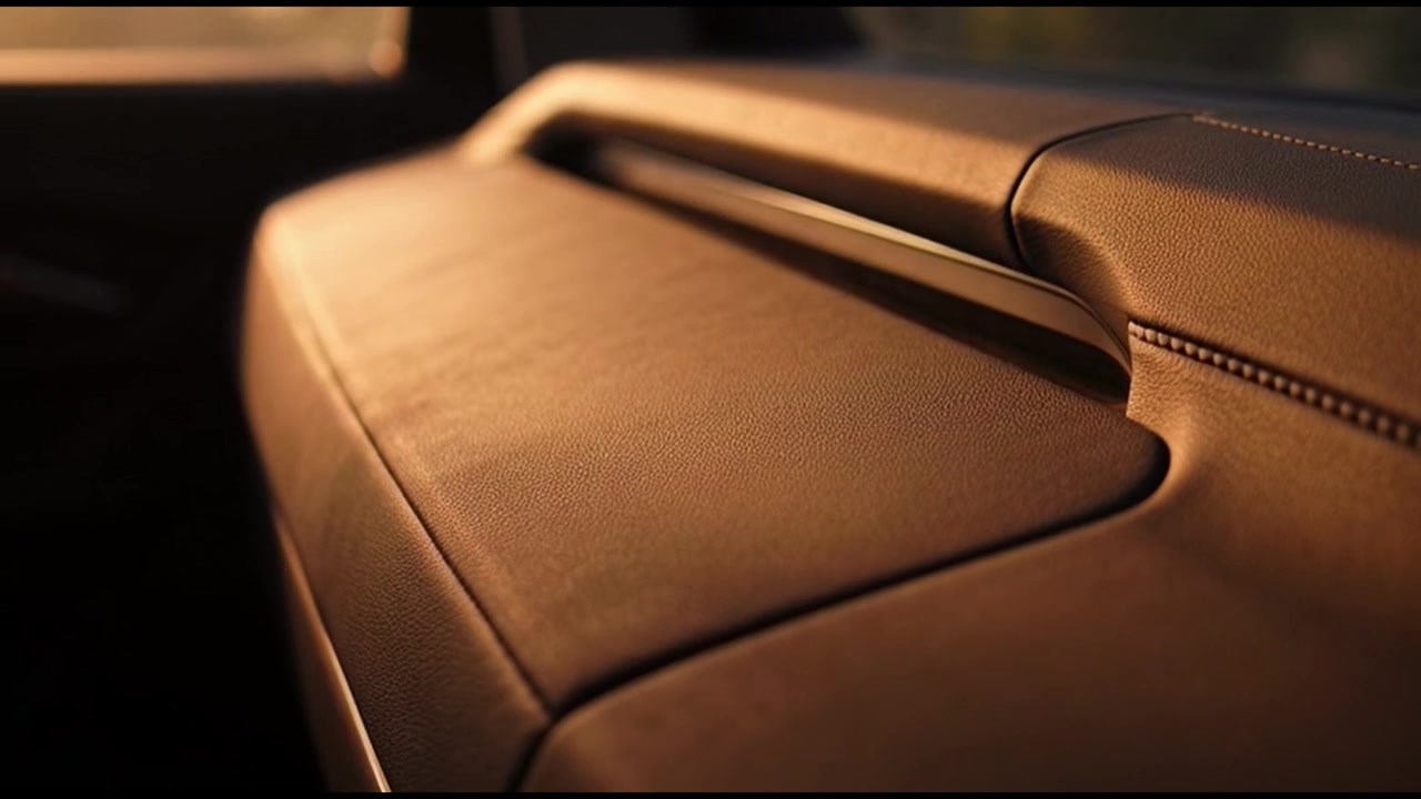 Luce solare dell'ora d'oro che attraversa il cruscotto di un'auto moderna