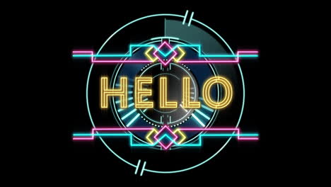 animation of hello text over scope scanning on black background