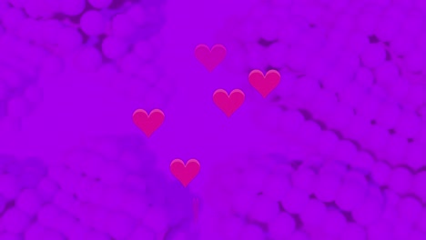 Animation-of-hearts-over-shapes-on-purple-background