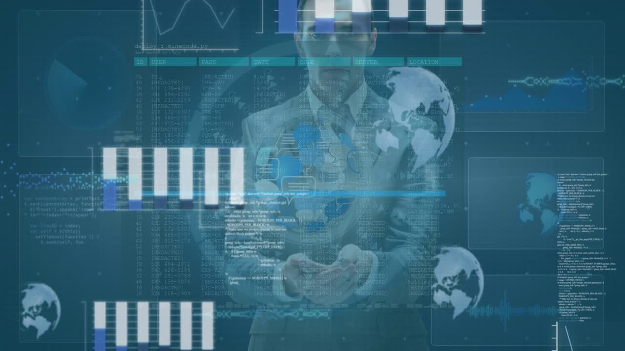 Animation of data processing over caucasian businessman