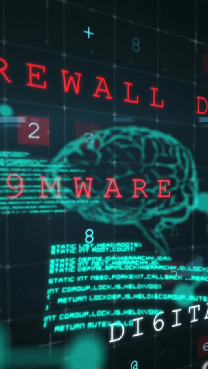 Animation of brain and chemical formulas over virus warning and data on black background