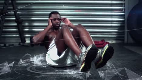 athlete performing crunches against the animated background