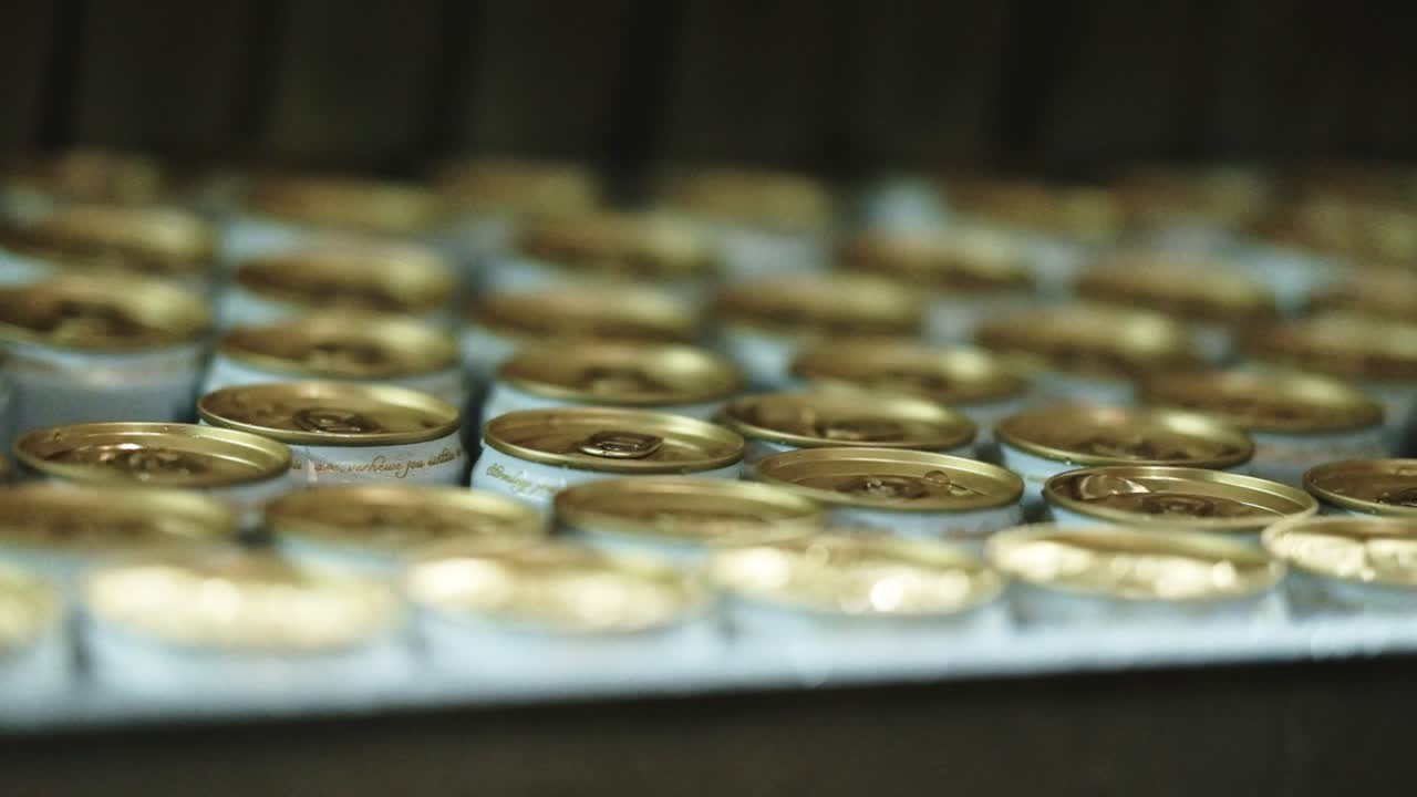 Cans in the production line of a factory