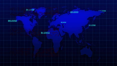 animation of data processing over world map on black background