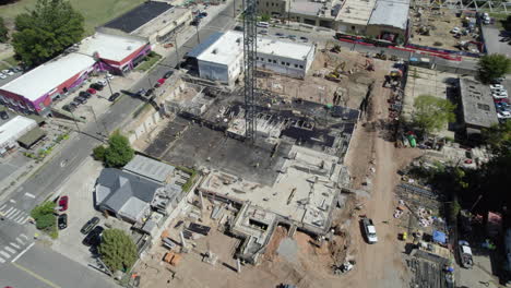 orbiting drone shot of a building under construction, america