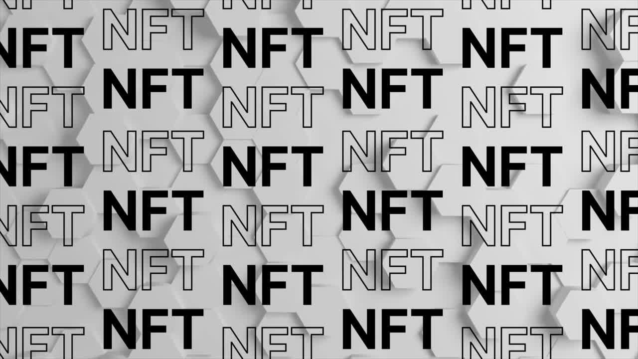 animación de letreros en blanco y negro. patrón de tipografía. concepto de metaverso de nft. 4k