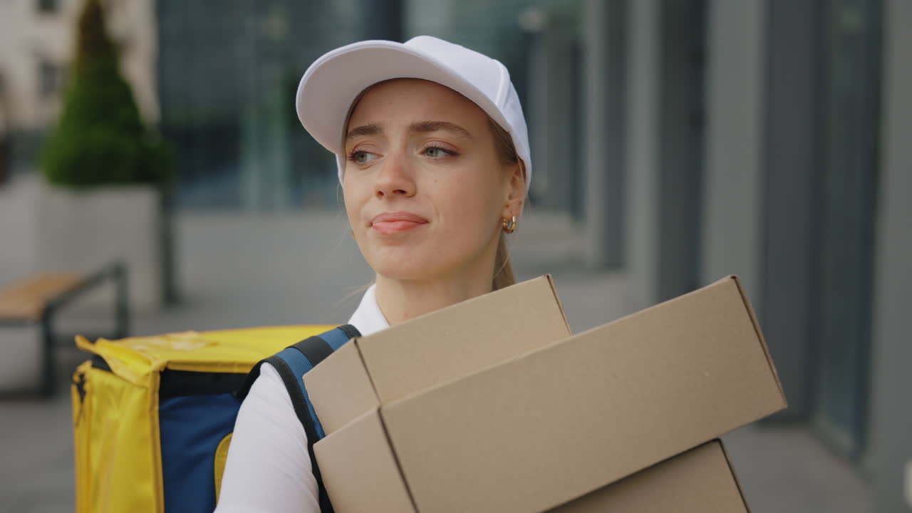 Woman Delivery Person Carrying Packages