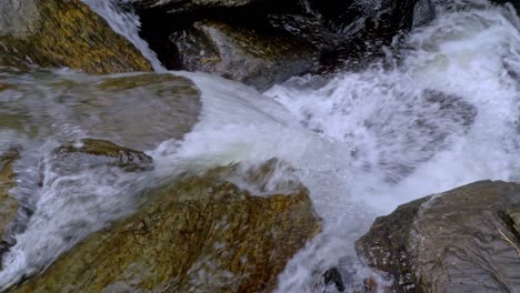 Pristine-Fresh-Water-Rushing-Over-Mossy-Rocks-At-Crystal-Cascades-Falls-In-Redlynch,-Queensland,-Australia