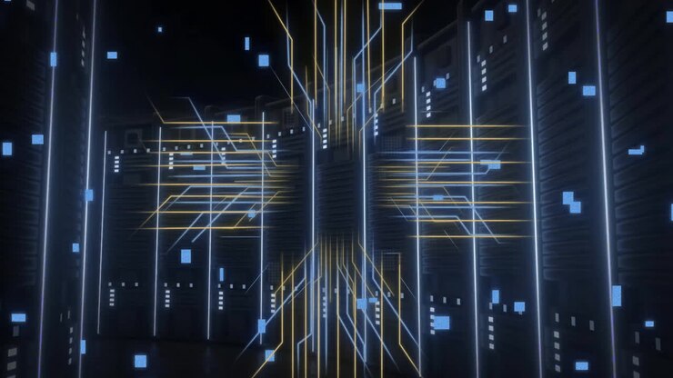 Animation of connections and data processing over computer servers