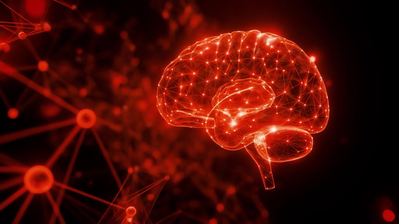 Modelo de cerebro humano digital con conexiones de red neuronal activas