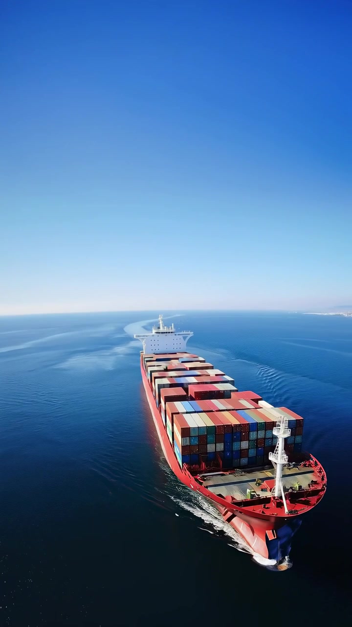 Aerial View of a Large Container Ship Sailing on the Open Ocean