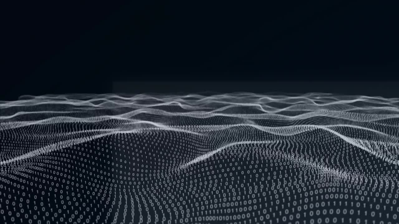 블랙 백그라운드에서 이진 코딩과 데이터 처리를 가진 파동의 애니메이션