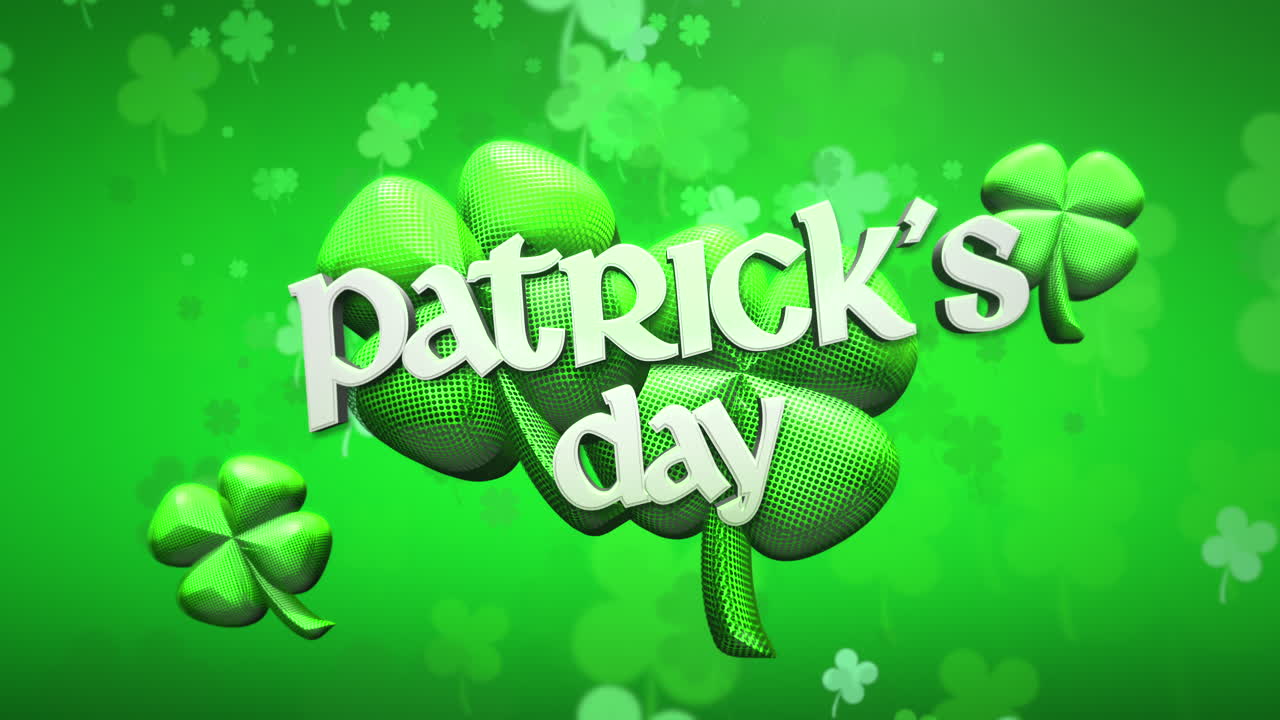 Dia de São Patrício com trevos voando em gradiente verde