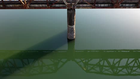 aerial view of a rail road bridge on melton lake in oak ridge, tennessee