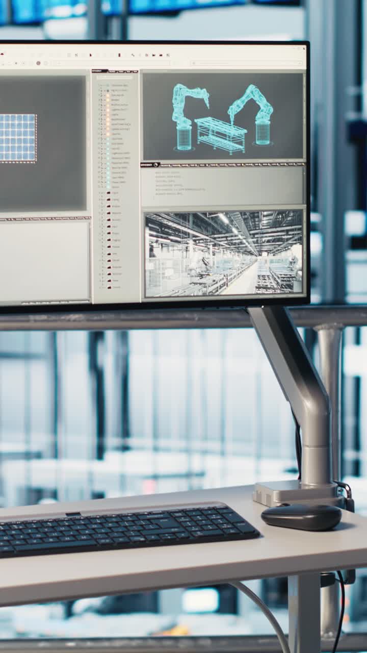 Vertical video Monitor displaying analytics dashboard for Industry 4.0 photovoltaics plant