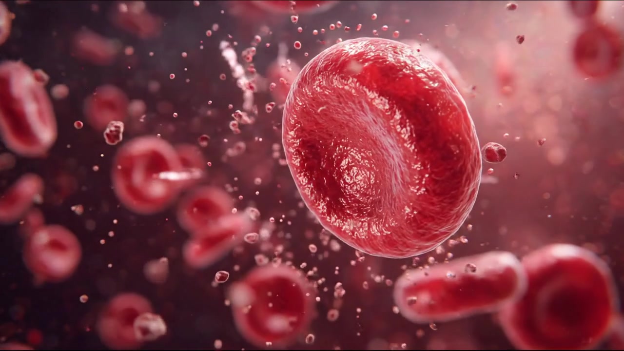 Red blood cells circulating through a soft medical environment in detailed footage
